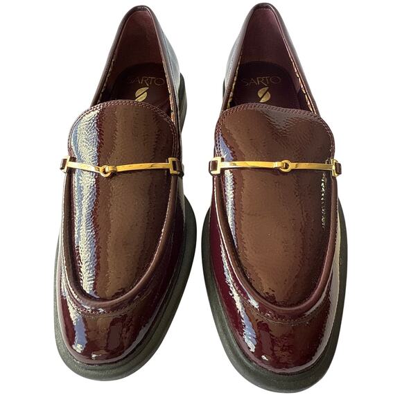 SARTO by Franco Sarto Eda Loafers Gold Bit Burgundy Leather Almond Toe Size 8 M - Picture 2 of 10